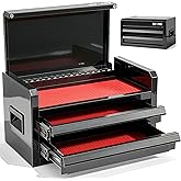 OLY-PRO Mini Toolbox with 2 Drawers and Top Storage, Durable Tool Box Steel Construction with Ball-Bearing Slides, Multi-Purpose Portable Tool Boxes Case Organizer for Garage, Black