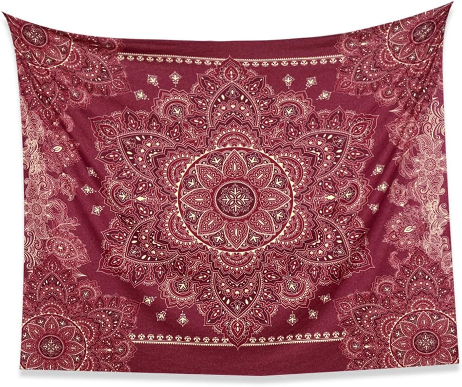 Jiamingyang Flower Elephant Print Wall Hanging Tapestry Bohemian Room Decor Bedding Rug (Large/80" x 60", Red)