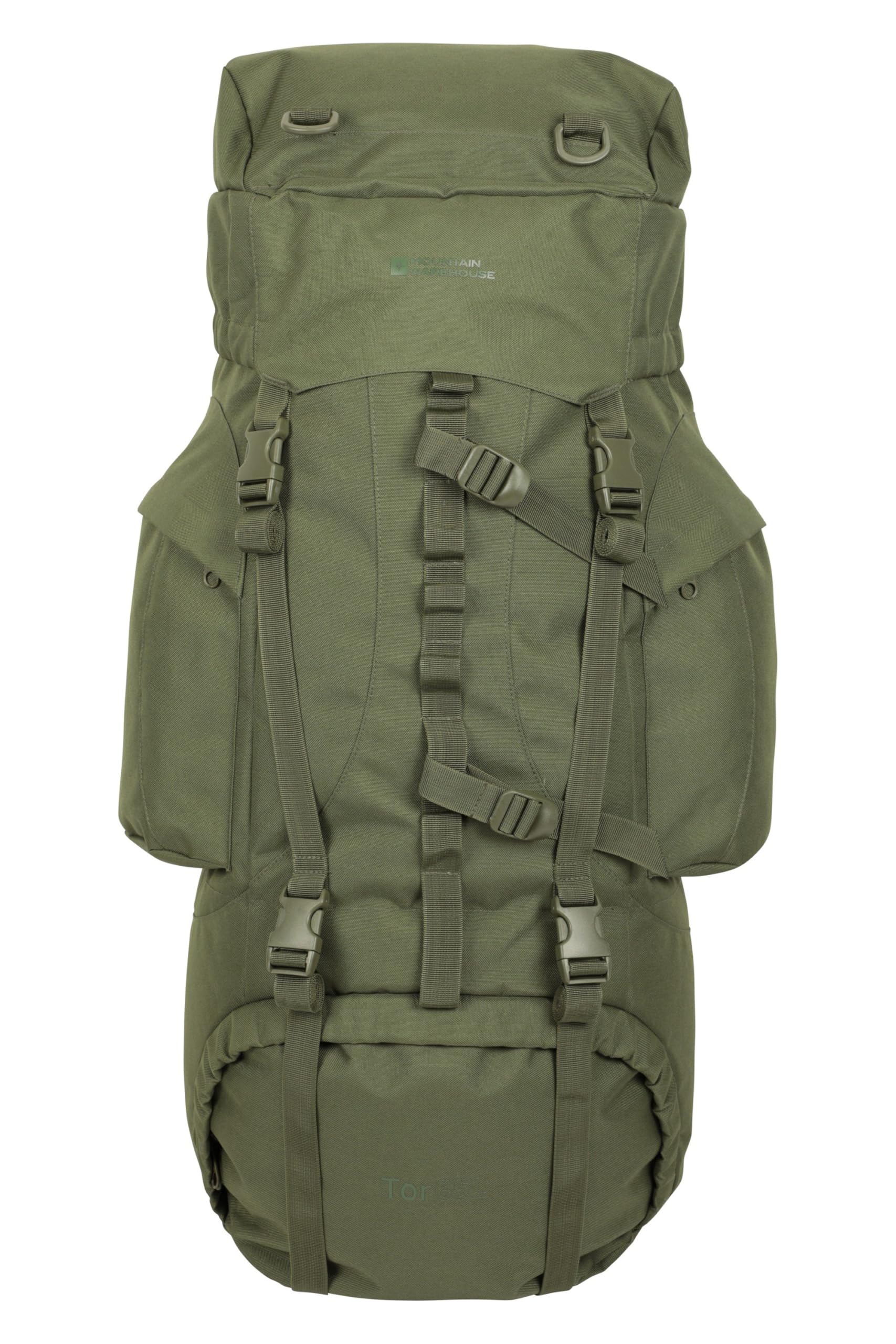 Mountain Warehouse Tor 65L Spacious Rucksack - Ladderlock Back Travel Backpack Khaki