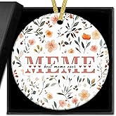 nvucamd Meme Gifts Christmas Ceramic Ornaments Decor, Mothers Day Birthday Ornaments Gifts for Meme Women, Grandma Gift Haning Ornament Decorations for Christmas Tree Mothers Day Birthday