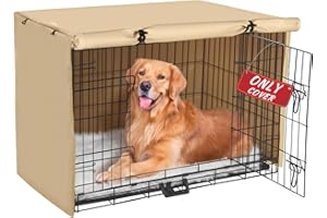 Akinerri Dog Crate Cover - Double Door Waterproof Pet Kennel Cover, Durable 600D Polyester Protective Cage Cover for 24/30/36/42/48 Inch Dog Crate - Beige