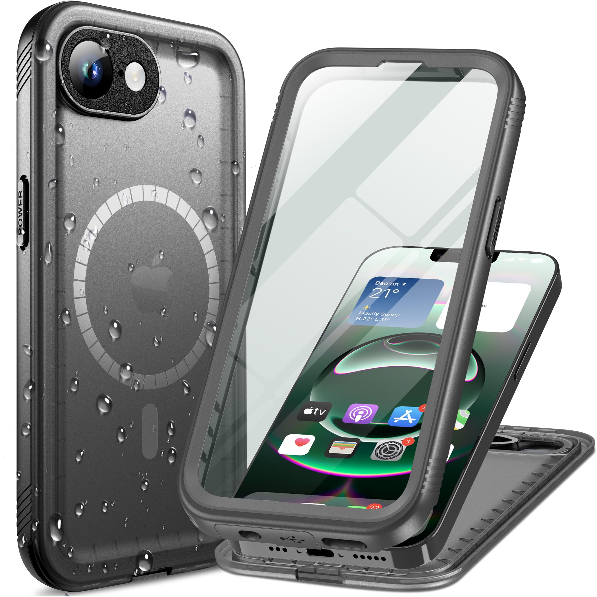 Cozycase TOP Military Shockproof IP68 Waterproof Case for iPhone 16e/iPhone 17e [Compatible with MagSafe] Heavy Duty 360 Full Body with Screen Camera Protector Double Dustproof Hard Tough Cover Black
