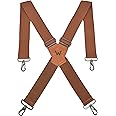 WELKINLAND Brown 2 inch wide suspenders, Heavy duty work suspenders, Swivel suspenders, Thick suspenders, Work suspenders for men, Suspenders swivel hook, Suspenders with belt loops