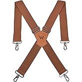 WELKINLAND Brown 2 inch wide suspenders, Heavy duty work suspenders for men, Swivel hook suspender, Thick suspender with belt loops