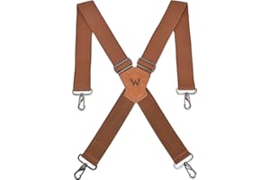 WELKINLAND Brown 2 inch wide suspenders, Heavy duty work suspenders for men, Swivel hook suspender, Thick suspender with belt