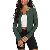 ODODOS Women's Cardigan - Ultra Soft odSTRATUM Tech Performance Long Sleeve Crop UPF 50+ Button Down Crewneck Top