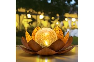 AIINY Solar Light Outdoor(2Pack), Art Crackle Globe Glass Lotus Decoration, Solar LED Waterproof Metal Flower Lights for Patio,Lawn,Walkway,Tabletop