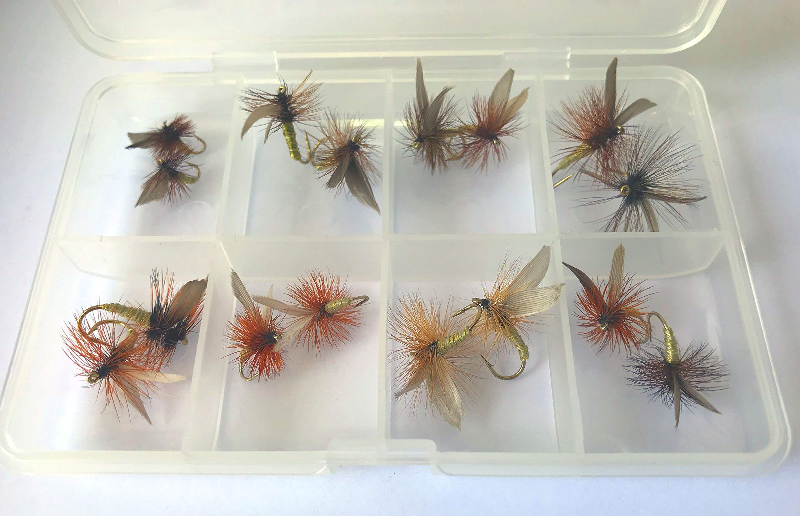 Fly Fishing DRY FLY GREENWELLS GLORY Set of 16 flies with Clip shut Fly Box