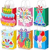 MotiMind 24 Pcs Birthday Gift Bags with Handles Paper Treat Goodie Party Bags Happy Birthday Decorations Party Supplies for Kids Adult
