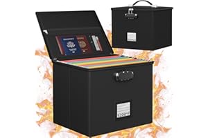 ROSONG Fireproof Document Box File Organizer - Portable Waterproof Fire Safe Locking Filing Storage Box with Handle for Hanging Letter Size Folder Important Document