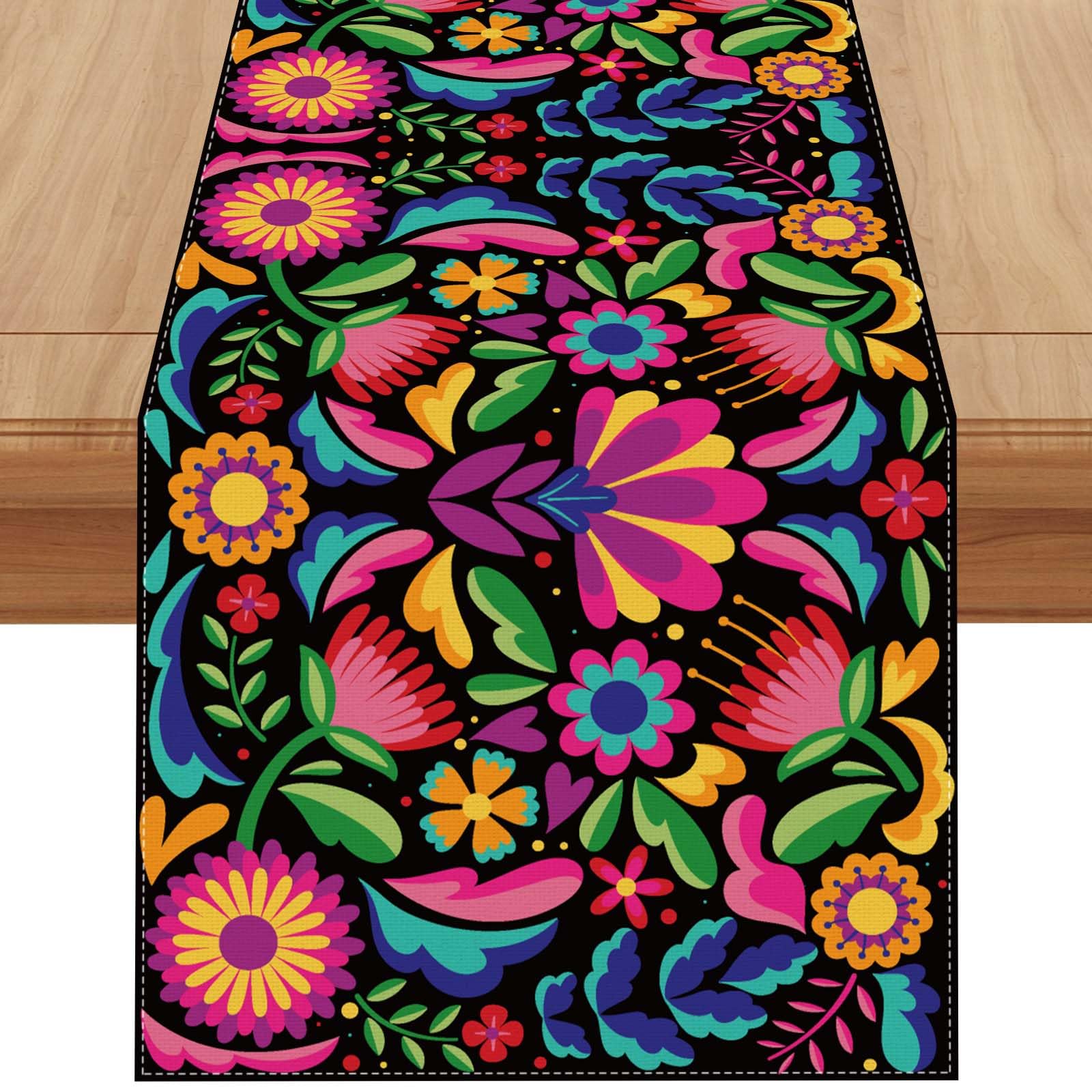 Jiudungs Linen Cinco De Mayo Table Runner 72 Inches Long Mexican Themed ...