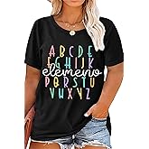 Plus Size Teacher Shirt Women Teaching Tshirt ABC Alphabet Graphic Tee Tops Teachers Gift T-Shirt