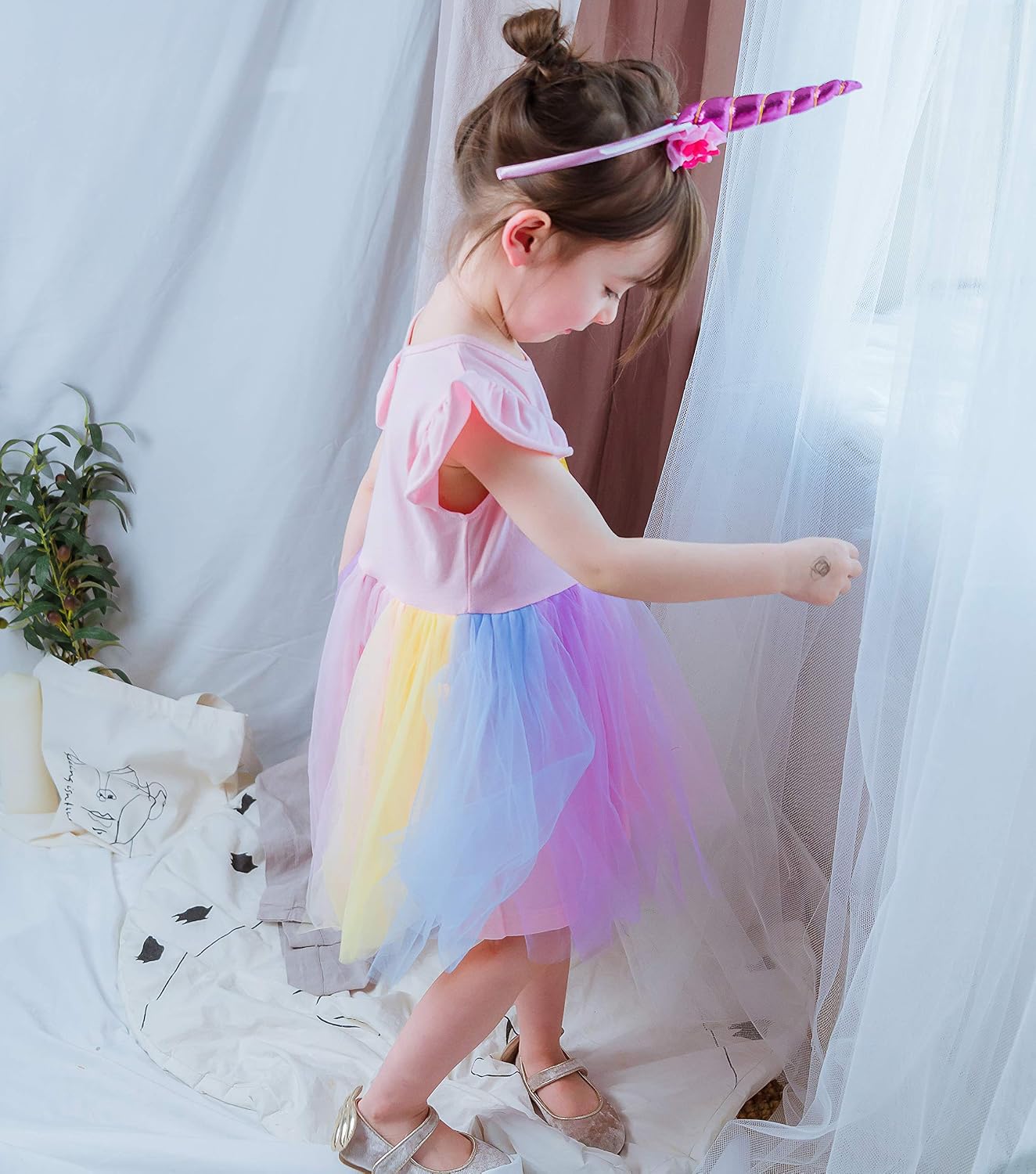 Lito Angels Unicorn Summer Dress for Baby Girls Birthday Party Tulle Sundress Casual Wear Outfit Age 12-18 Months, Pink - Image 3