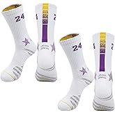 NABUHIWI 2-Pairs Basketball-Socks-for-Men Boys, Basketball Team Idol Lucky-Number All-Star MVP Sports-Socks for Child Adult