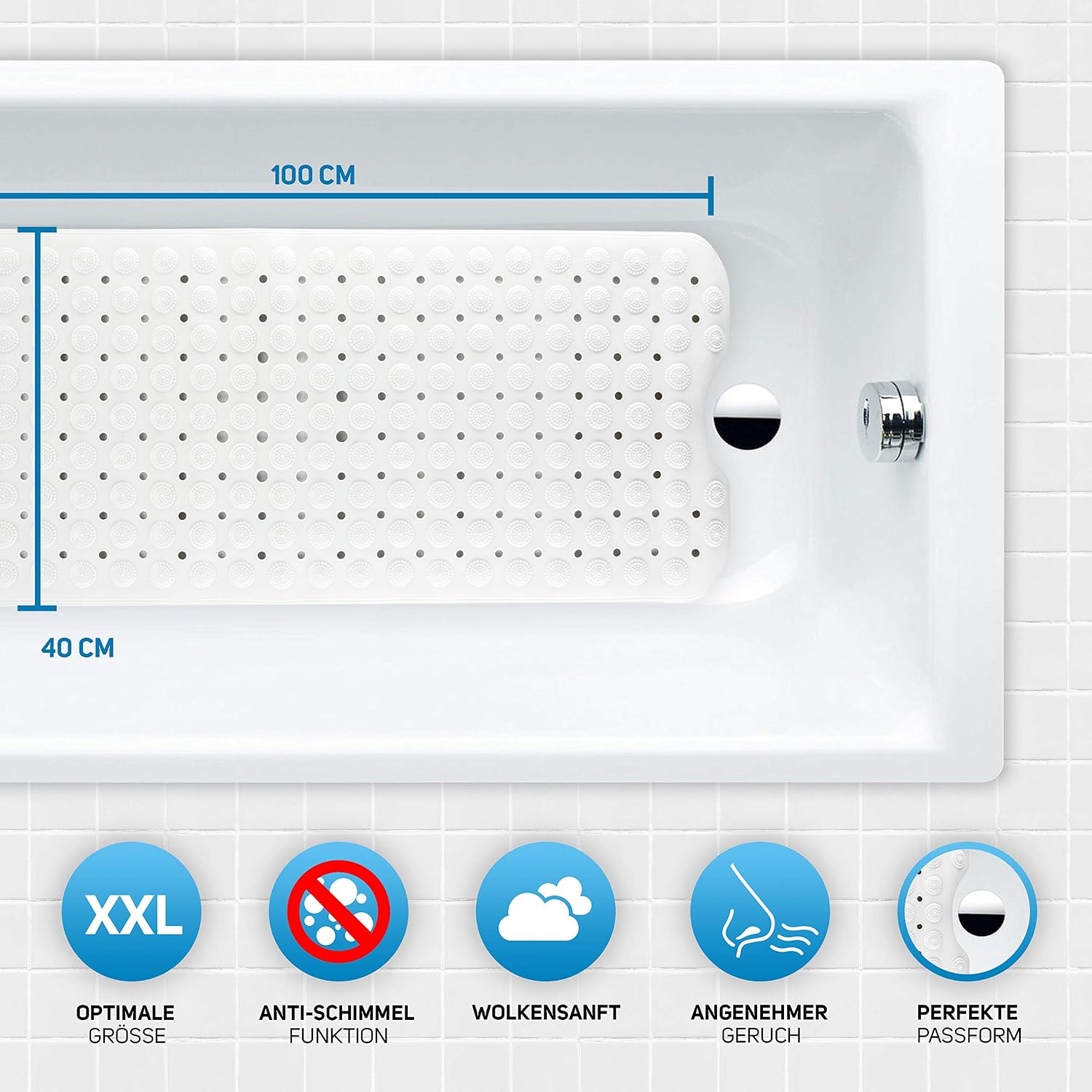 Flipline Natura Bathtub Mat, 100% BPA-Free, Non-Slip for Children And Babies Shower Mat, Anti-Slip Mat, White - Image 5