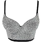 Women's Bustier Crop Top Mesh Corset Top Push up Rhinestone Diamond Bra Club Party Vest