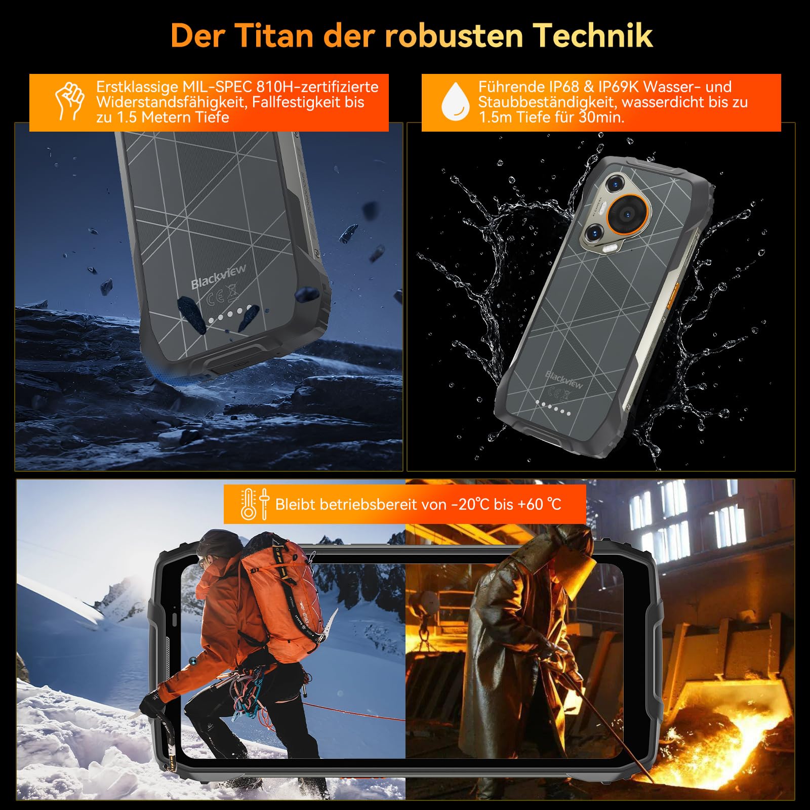 Blackview BL7000 AI 5G Outdoor Handy Android 15-24GB+256GB/2TB MTK Dimensity 6300, 120HZ 2.4K FHD+ 6.78", 50MP+32MP, Nachtsicht 20MP, Outdoor Smartphone Ohne Vertrag, Face ID/GPS/NFC/OTG 2
