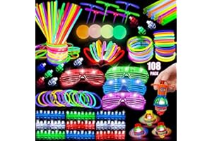 TURNMEON 108 Pcs New Years Eve Glow Party Supplies 2024 Light Up Party Favors for Kids Adults LED Glasses, Finger Lights, Sticky Balls Fidget Toys, Spinning Top, Glow Sticks Bracelets with Connectors