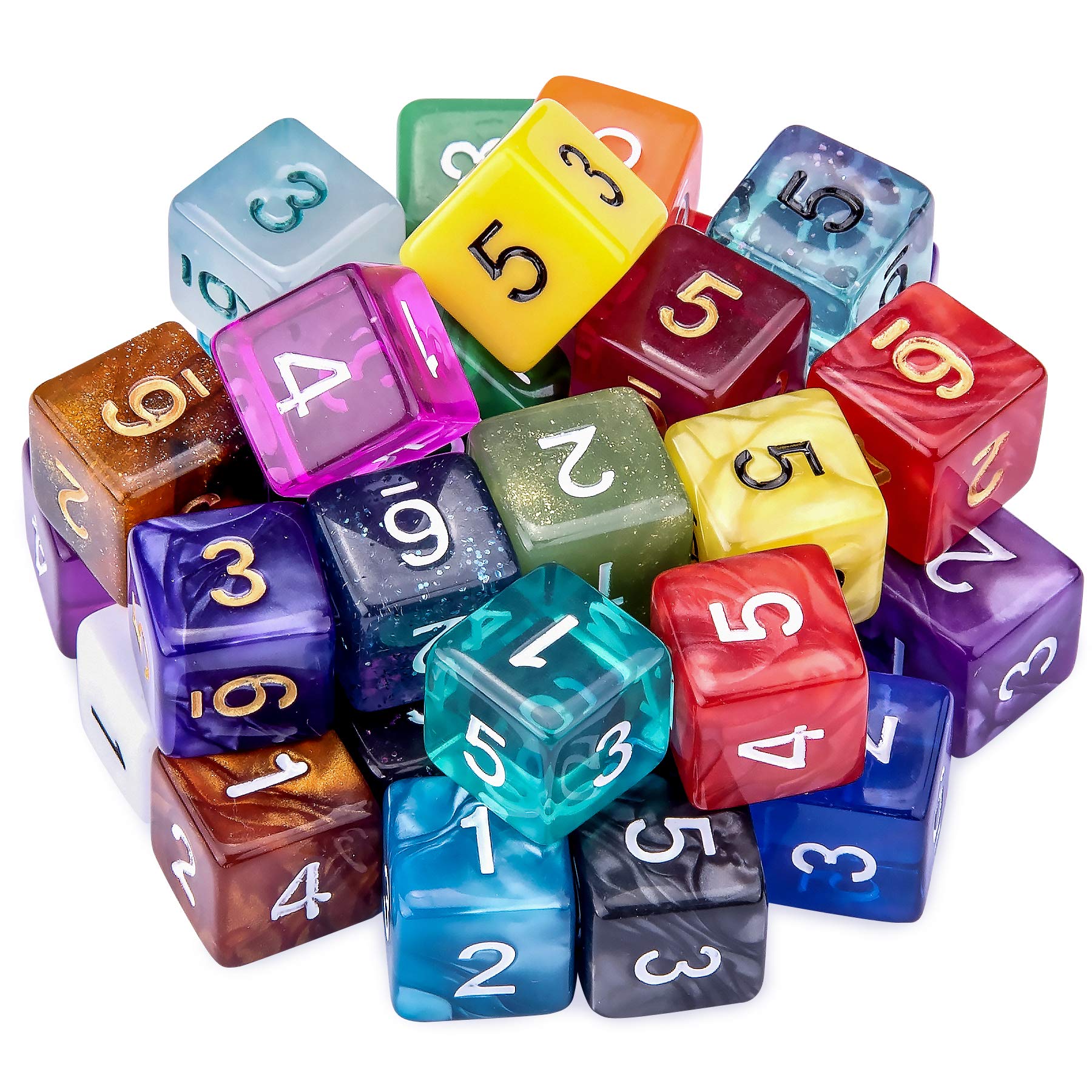 SIQUK 35 Pieces Polyhedral Dice 6 Sided Mixed Colours Dice for DND RPG MTG Table Games with Black Velvet Storage Bag