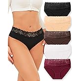 ROSYCORAL Cotton Underwear for Women Lace Trim Briefs Soft Low Rise Ladies Stretchy Hipster Bikini Panties 5 Pack