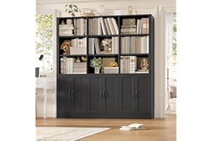 FINETONES 70”H Triple Wide Bookshelf, Tall Bookshelf and Bookcase with 6 Doors, 5 Tier Book Shelf with 15 Storage Shelves, Ta