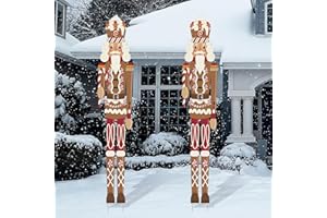 GlikCeil 2Pcs 6ft Large Metal Gingerbread Christmas Nutcracker Outdoor Decoration Xmas Nutcracker Yard Signs Christmas Tall Metal Soldier Stakes Ornament for Holiday Garden Lawn Porch Pathway