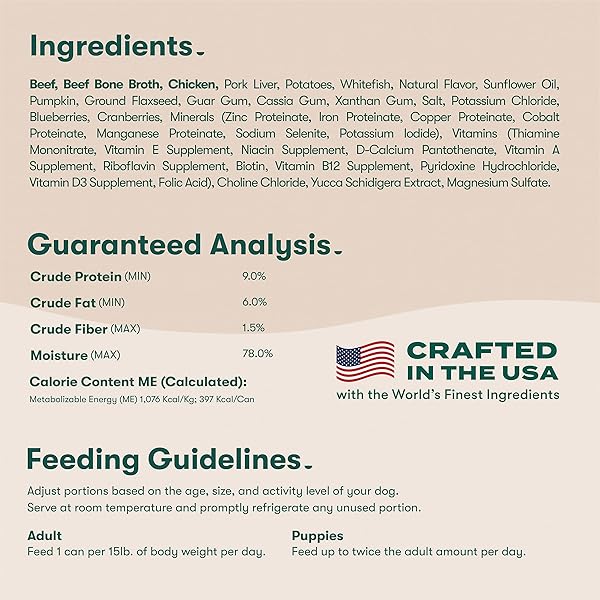 JINX PREMIUM WET DOG FOOD CANS – BEEF PATE – GRAIN-FREE CANNED DOG FOOD PATE & TOPPER WITH REAL INGREDIENTS & NO FILLERS – ALL LIFE STAGES, BREEDS & SIZES – 12-PACK, 13 OZ