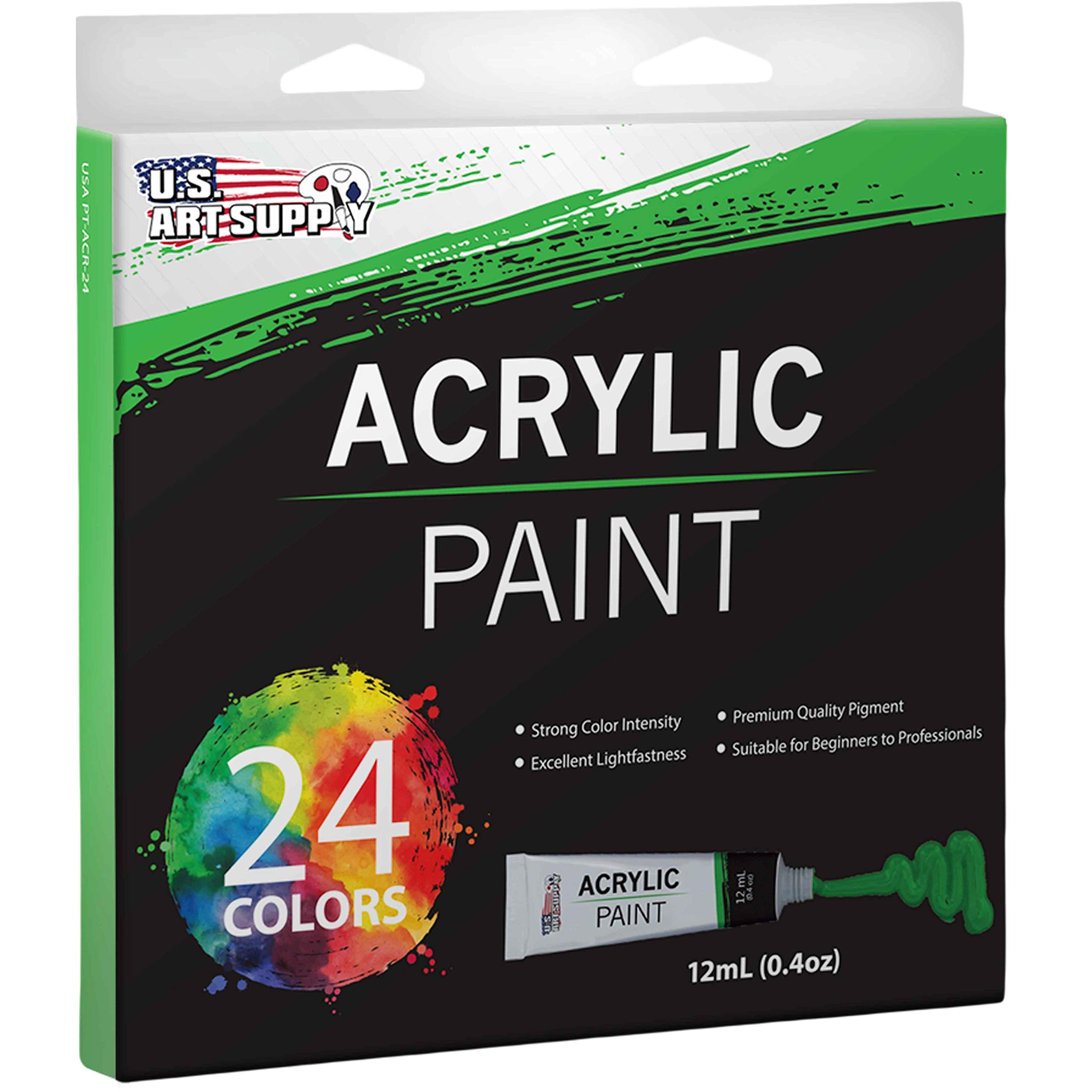 Professional 24 Color Set of Acrylic Paint in 12ml Tubes - Rich Vivid Colors for Artists, Students, Beginners - Canvas Portrait Paintings - Color Mixing Wheel