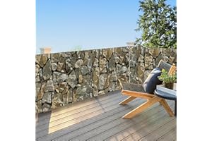 UPGRADE 4'x39'Customized PVC Printed Balcony Privacy Screen Fence, 450 GSM Outdoor Fence Cover with Zip Ties, Realistic Stone Wall Design for Courtyards, Pools, and Balconies