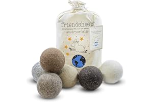 Friendsheep Wool Dryer Balls 6 Pack XL Organic Premium Reusable Cruelty Free Handmade Fair Trade No Lint Fabric Softener Color Brown Beige - Natural Mystic