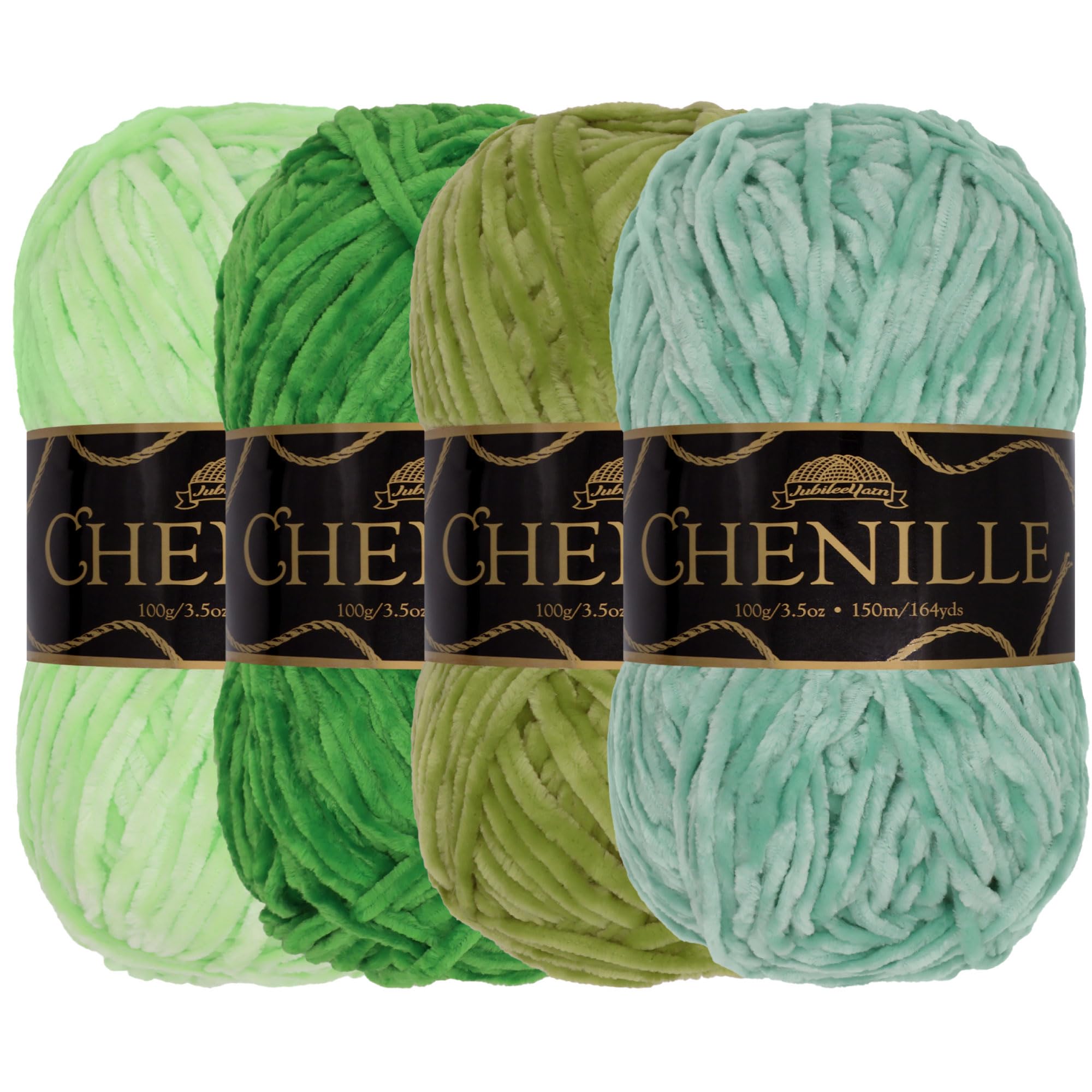 JubileeYarn Chenille Yarn - Worsted Weight - 100g/Skein - Shades of Green - 4 Skeins — image 1