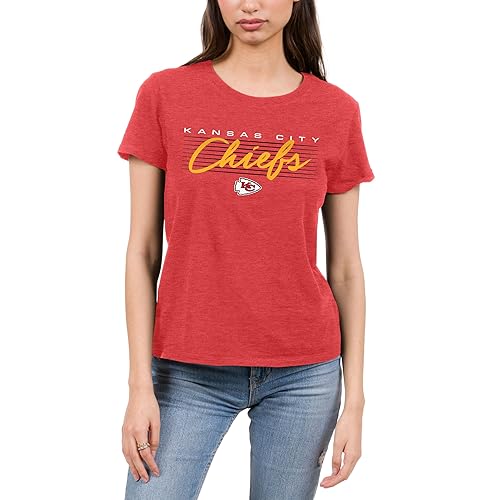 Junk Food Kansas City Chiefs Retro Script Lines - NBA Women's Short Sleeve Fan T-Shirt Heather Red