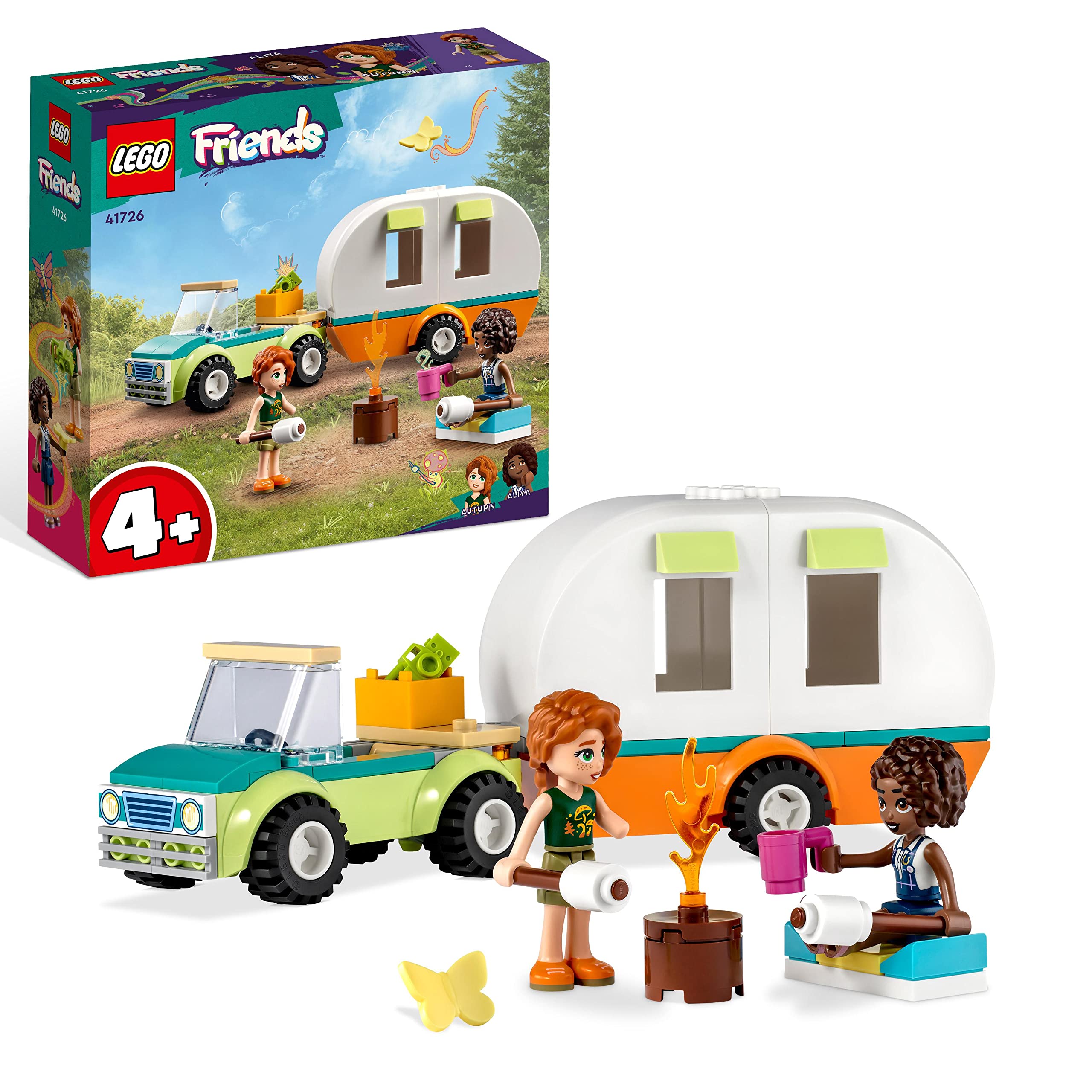 LEGO 41726 Friends Holiday Camping Trip Camper Van, Caravan with Car Toy for Kids, Girls and Boys 4+ Years Old, Forest Adventure Set with Autumn and Aliya 2023 Series Characters