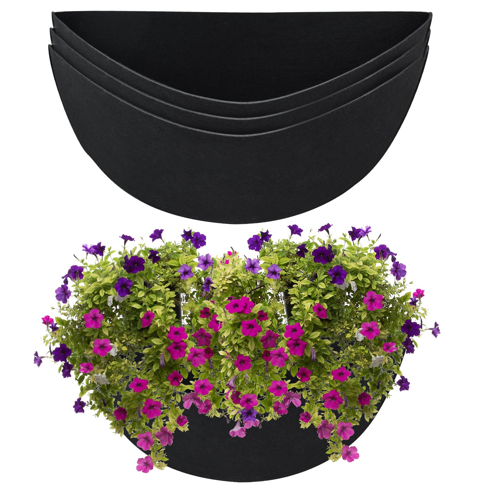Udewo 3 PCS 14 Inch Half Moon Planter Liners Fabric Plant Liners Semi Round Flower Basket Liners Replacement Felt Liner Coconut Liners Alternative for Wall Hanging Basket Planter
