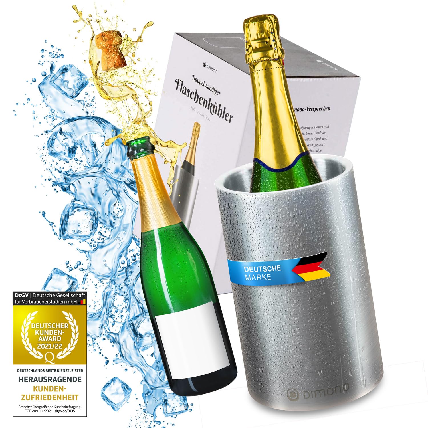 Dimono® Bottle Cooler Wine Cooler Thermo Champagne Cooler for Sparkling Wine, Wine and co. (Stainless Steel)