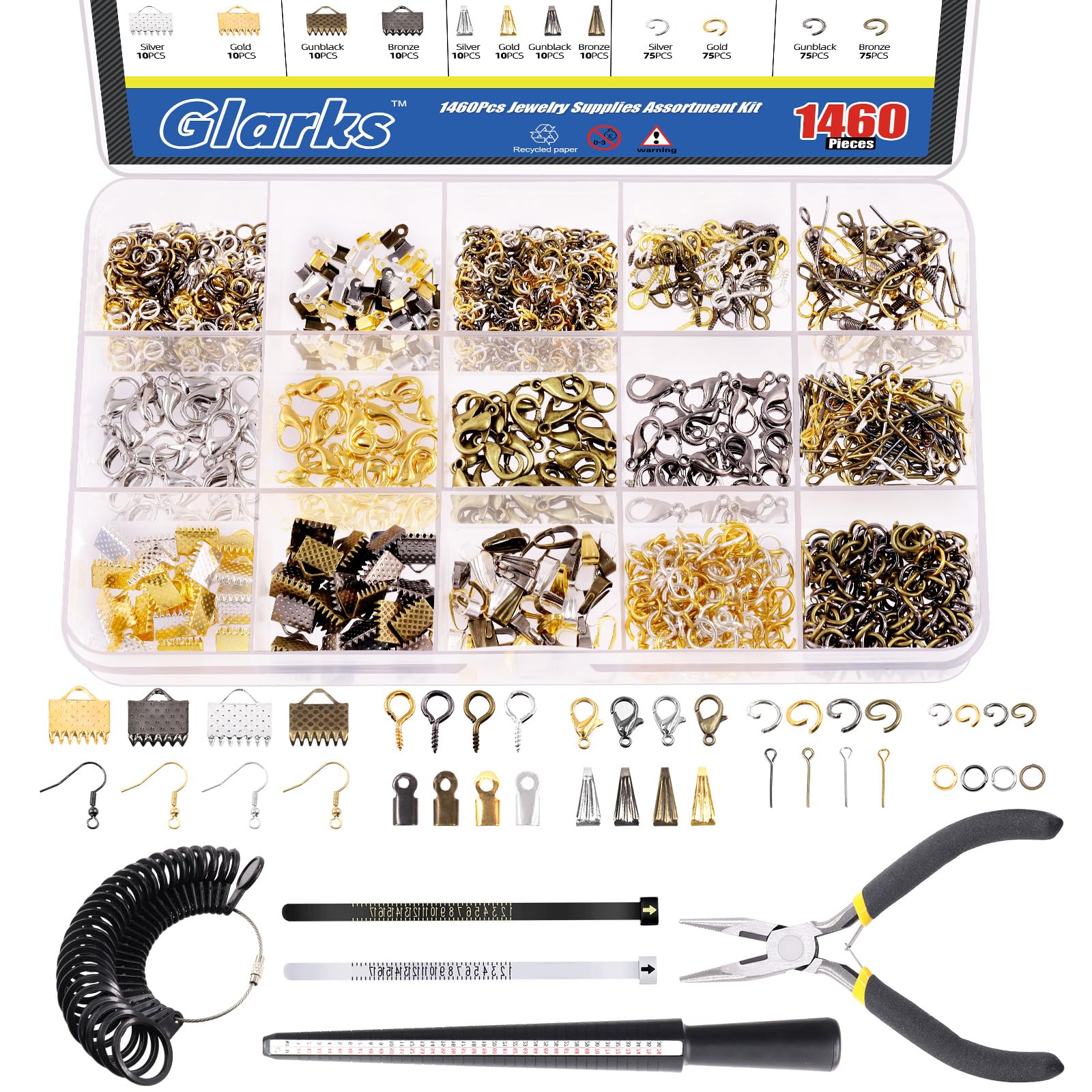 GLARKS 950pcs Jewelry Making Supplies Kit with Tools, Pliers, Wires, Findings, Measuring Tools for DIY Earring, Necklace Craft, Repair — image 1