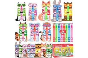 SURCVIO Valentines Day Gifts for Kids, 32 Pack Mini Bubble Wands with Valentines Animal Themes Greeting Cards for Kids, Valentine's Day School Prize Party Favor, Classroom Exchange Gift Set