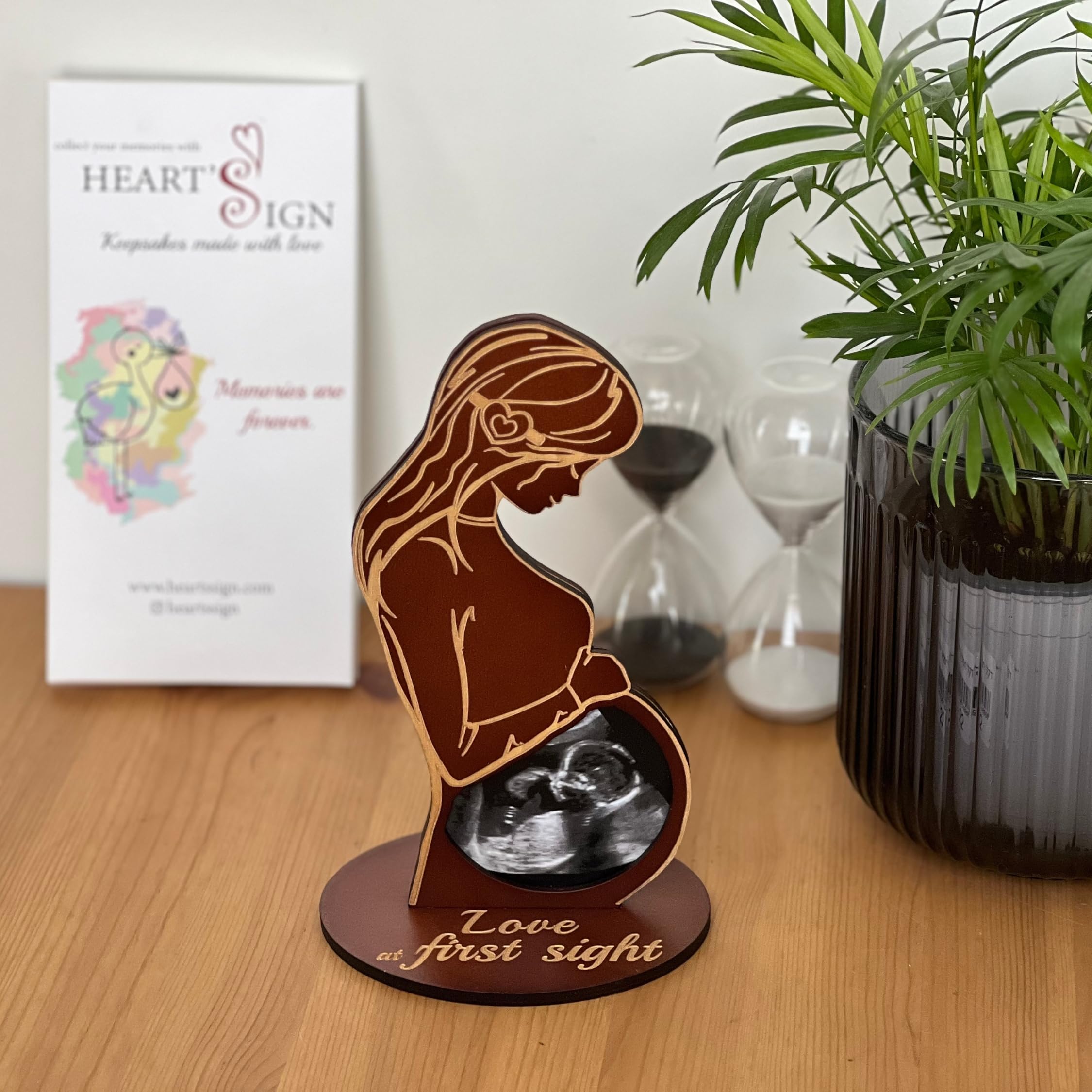 Heart's Sign Baby Ultrasound Photo Frame - Pregnant Wife Gifts From Husband | Expecting Mom Gift for Pregnant Friend | Gifts for Pregnant Wife | Sonogram Frame Gift for Pregnant Women (Brown)