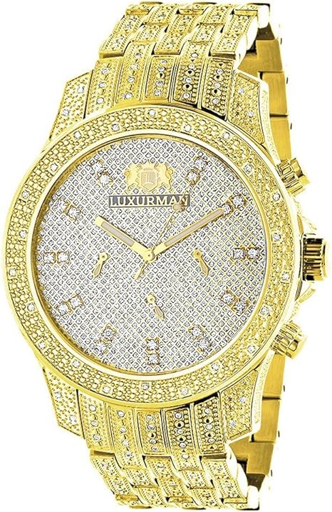 Iced Out Mens Diamond LUXURMAN Watch 1.25ct Yellow Gold Tone