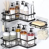 YASONIC Shower Caddy Corner, 3-Pack Adhesive Rustproof Stainless Steel Shower Shelves with Soap Holder, No Drilling Shower Organizer Corner for Dorm, Renters Bathroom, Black