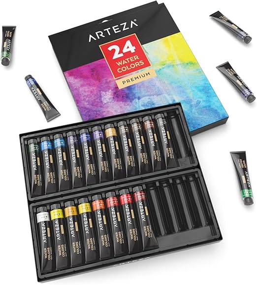 ARTEZA Watercolor Paint Set of 24 ColorsTubes (24x12ml0.74oz) with
