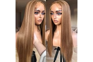 BrownBomb Honey Blonde Lace Front Wig Pre Plucked, Ready to Wear, HD Glueless 13X5X1 Highlight Synthetic Lace Front Wigs for Women, SunKissed 4/27 Ombre Honey Blonde Straight Wig