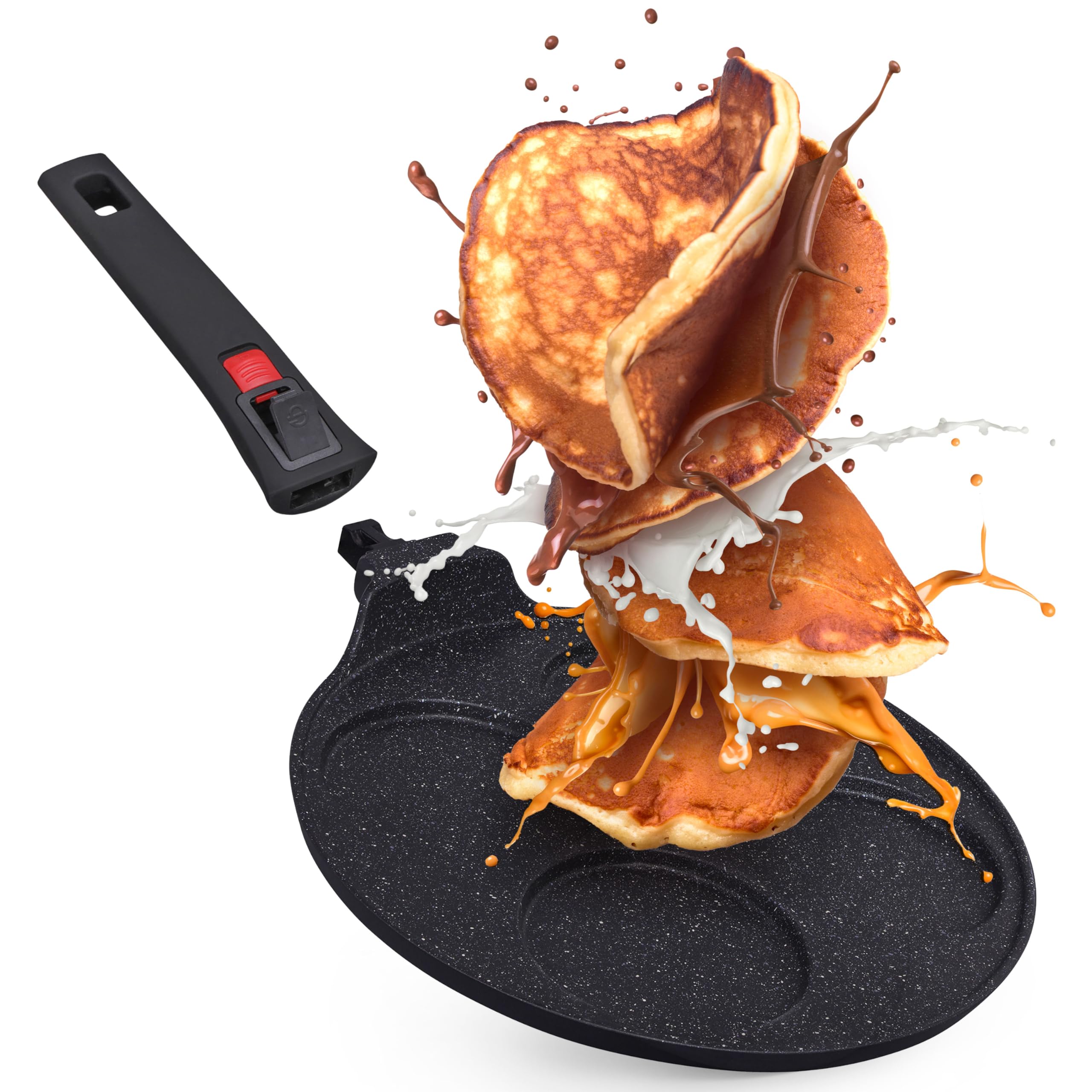 INTIGNIS Pancake Pan Nonstick - Multi Hole Mini Pancake Maker with Removable Handle, 7 Hole American Style Crepe & Pancake Pan for Perfect, Frying Eggs, Uthappam, Induction Compatible