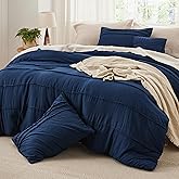 Bedsure Navy Blue Oversized Queen Comforter Set - 4 Pieces Pinch Pleat Bed Set, Down Alternative Bedding Sets for All Season, 1 Comforter, 2 Pillowcases, 1 Decorative Pillow