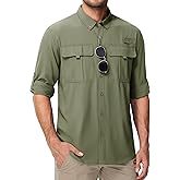 MAGCOMSEN Men's Sun Protection Fishing Shirts UPF 50+ UV Quick Dry Long Sleeve Button Down Shirts Safari Hiking Travel