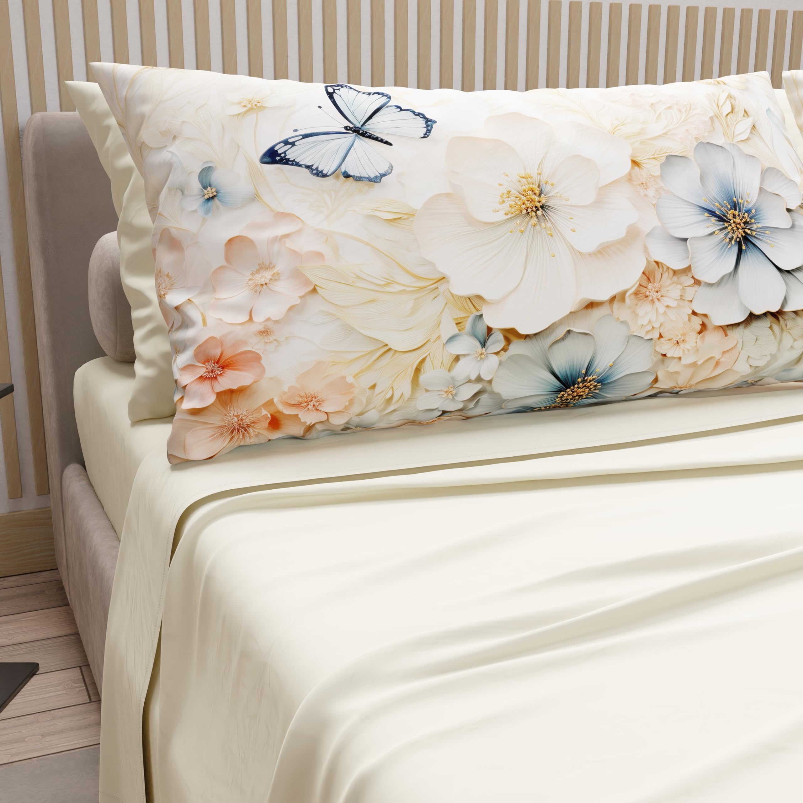PETTI Artigiani Italiani - Cotton Sheets with Pillowcases in Digital Print, Single Bed Sheet, Single Bed Set, Mariposa Cream, 100% Made in Italy