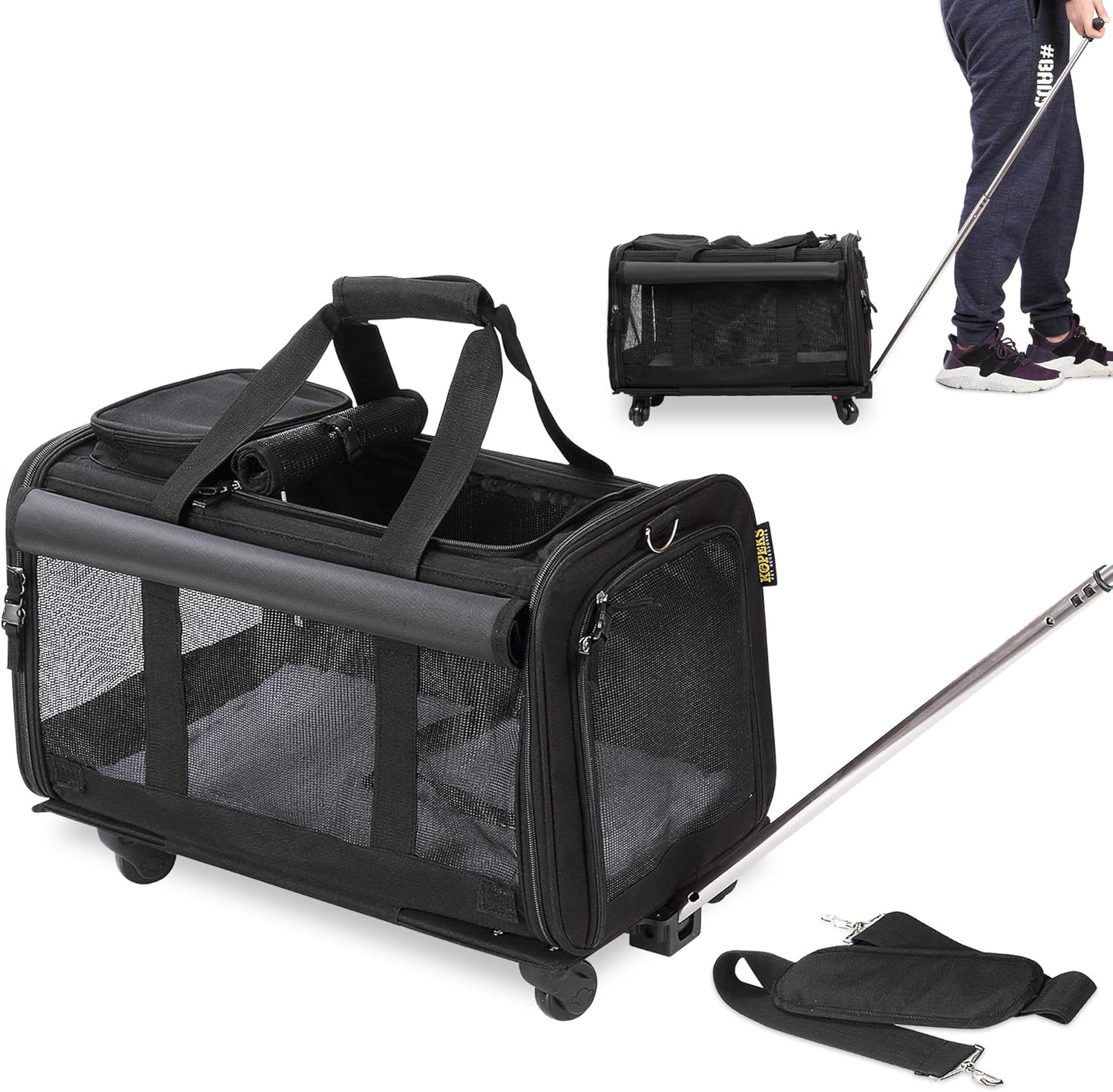 GOOD Pet Carrier Cat Dog Wheels Airline Approved Travel Bag Side Medium