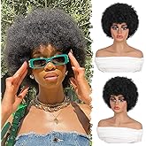GKtineke 70s Afro Wig 8 Inch Afro Wigs for Black Women Short Kinky Curly Wig with Bangs Bouncy Fluffy Natural Looking for Daily use(Black)