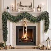 2PCS 6FT Christmas Cedar Garland, Real Touch Soft Greenery Mantel Decor | Realistic Thick Artificial Cypress Winter Garland, Fireplace Table Stair Railing Door Indoor Outdoor Xmas Holiday Decorations
