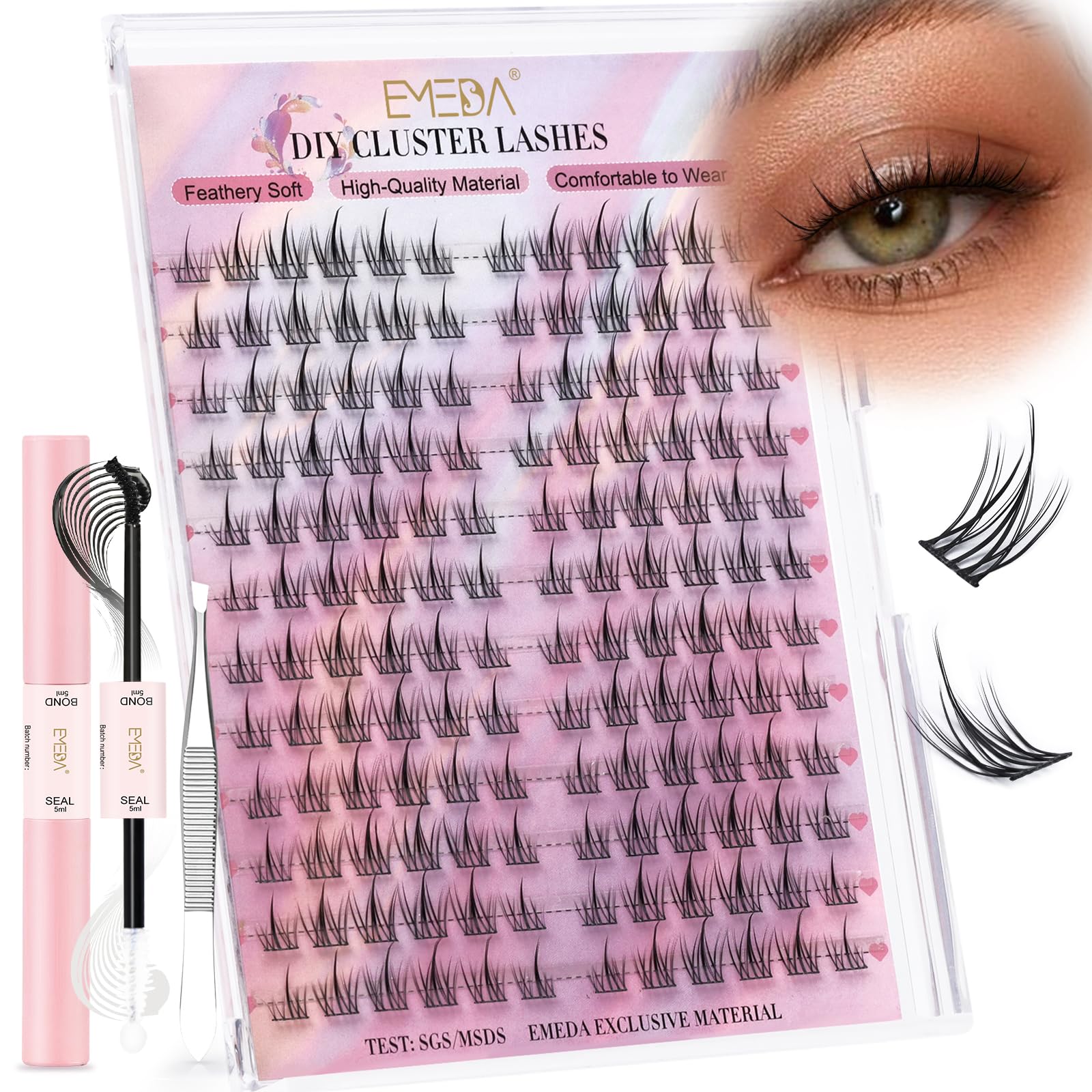 EMEDA Manga Lash Clusters Kit, Individual Lashes Wispy & Natural Cluster Lashes with Bond and Seal Tweezers, Soft Thin Band Anime False Eyelashes 10mm - 13mm Mix (flower) โ image 1